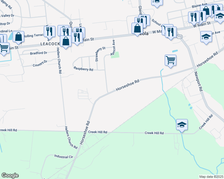 map of restaurants, bars, coffee shops, grocery stores, and more near 181 Horseshoe Road in Leacock-Leola-Bareville