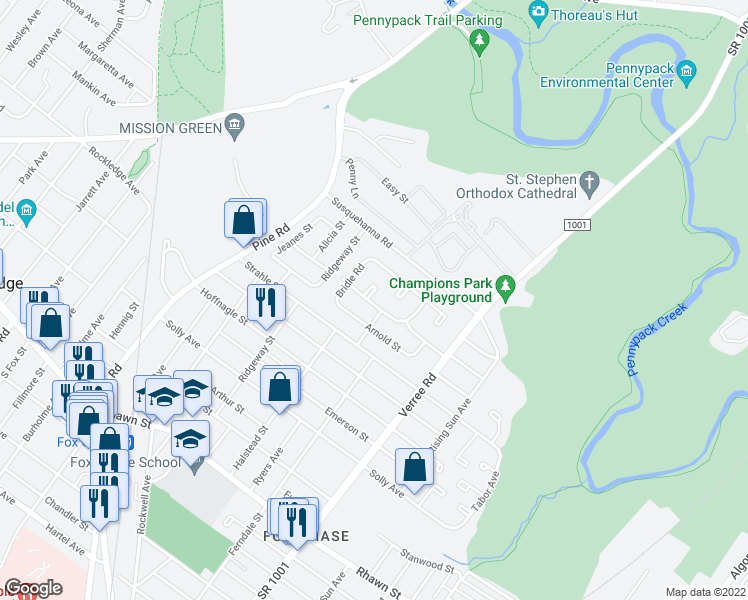 map of restaurants, bars, coffee shops, grocery stores, and more near 8501 Kendrick Place in Philadelphia