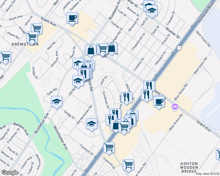 map of restaurants, bars, coffee shops, grocery stores, and more near 1907 Nester Street in Philadelphia