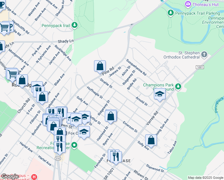 map of restaurants, bars, coffee shops, grocery stores, and more near 524 Strahle Street in Philadelphia