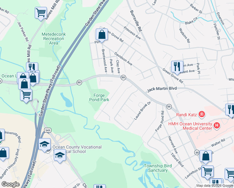 map of restaurants, bars, coffee shops, grocery stores, and more near 31 Regina Drive in Brick Township