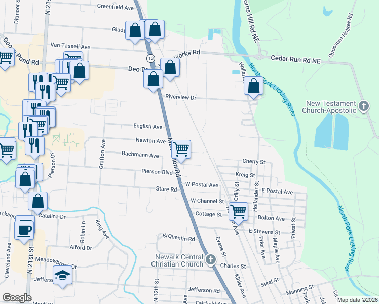 map of restaurants, bars, coffee shops, grocery stores, and more near in Newark