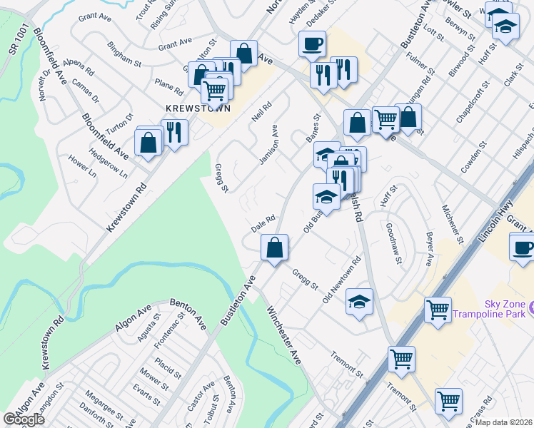 map of restaurants, bars, coffee shops, grocery stores, and more near 9126 Bustleton Avenue in Philadelphia