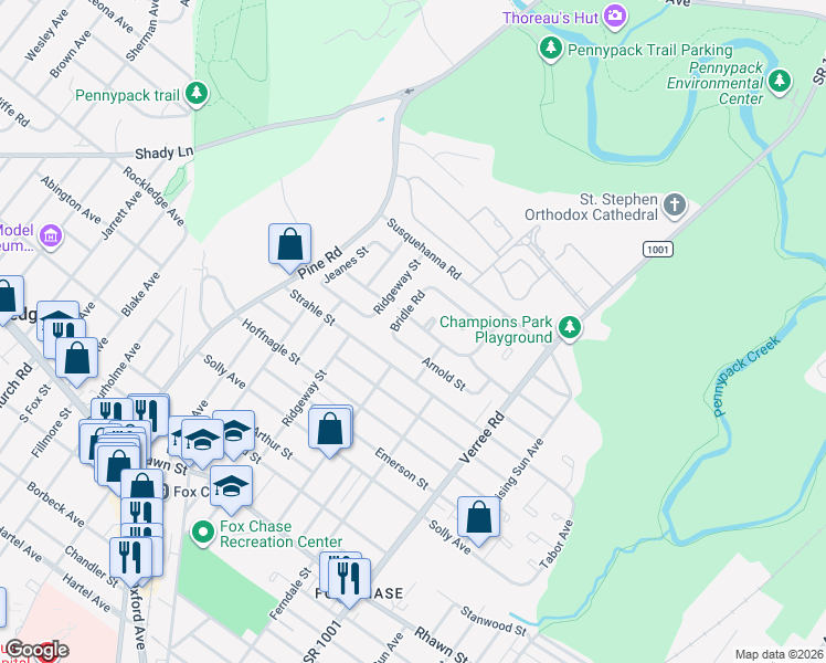 map of restaurants, bars, coffee shops, grocery stores, and more near 727 Arnold Street in Philadelphia