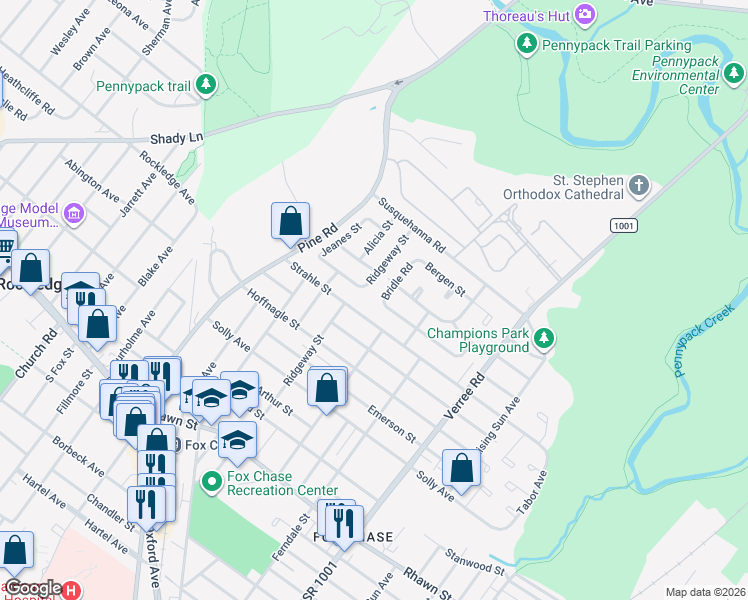 map of restaurants, bars, coffee shops, grocery stores, and more near 715 Strahle Street in Philadelphia