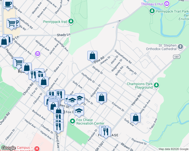 map of restaurants, bars, coffee shops, grocery stores, and more near 519 Hoffnagle Street in Philadelphia