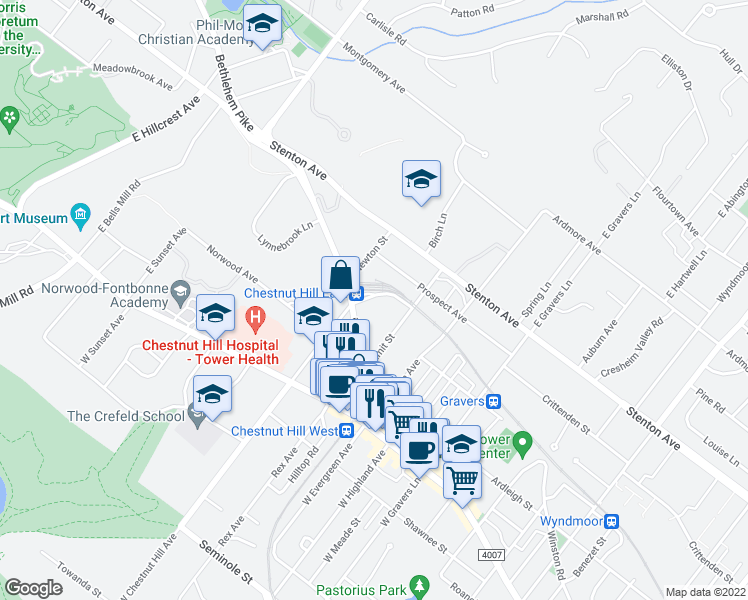 map of restaurants, bars, coffee shops, grocery stores, and more near 35 Summit Street in Philadelphia