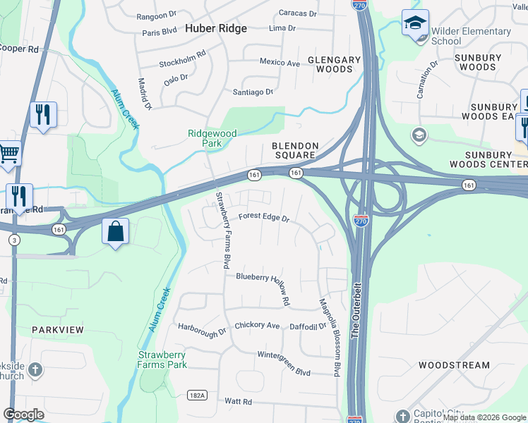 map of restaurants, bars, coffee shops, grocery stores, and more near 5273 Sweet William Court in Gahanna