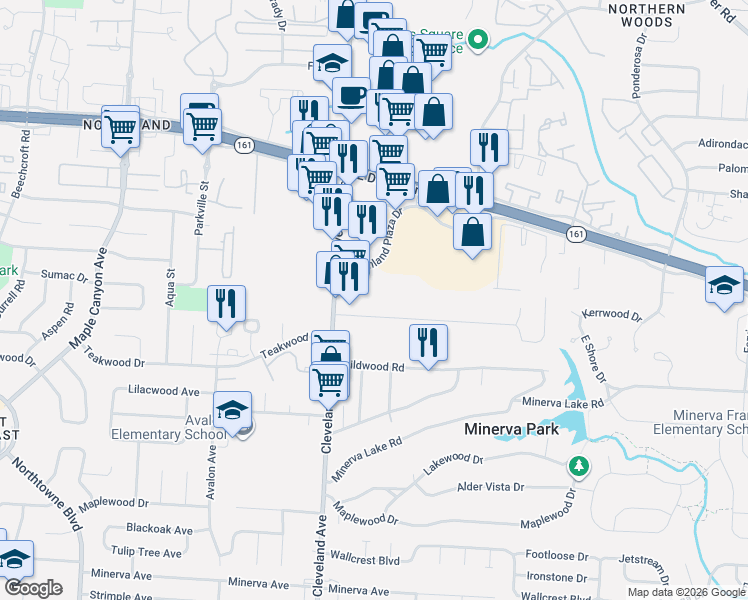 map of restaurants, bars, coffee shops, grocery stores, and more near 2545 Jordan Road in Columbus