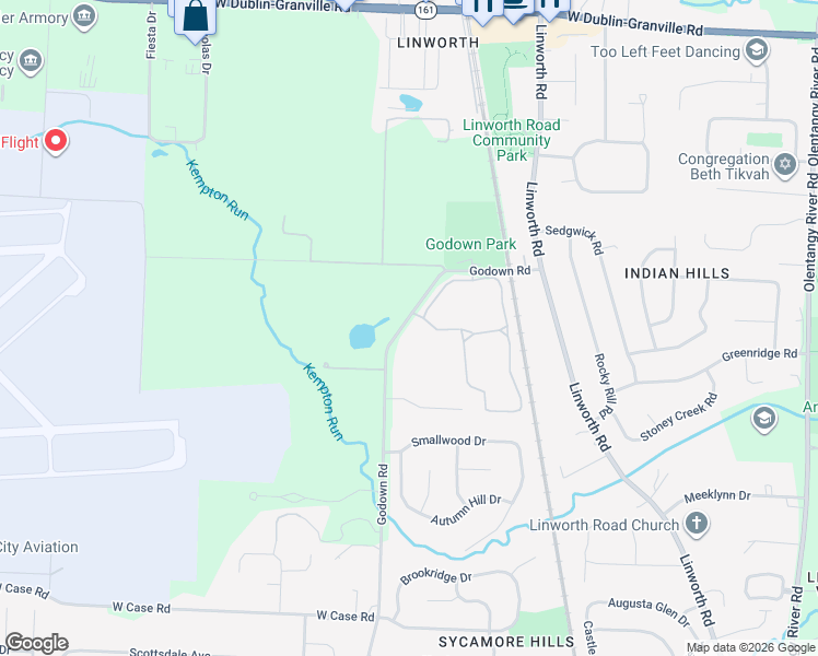 map of restaurants, bars, coffee shops, grocery stores, and more near 5970 Godown Road in Columbus