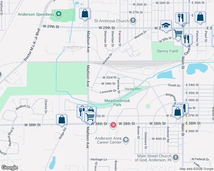 map of restaurants, bars, coffee shops, grocery stores, and more near 709 Lonsvale Drive in Anderson