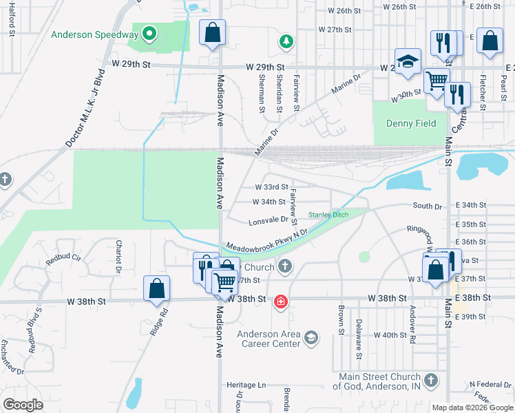 map of restaurants, bars, coffee shops, grocery stores, and more near 709 Lonsvale Drive in Anderson