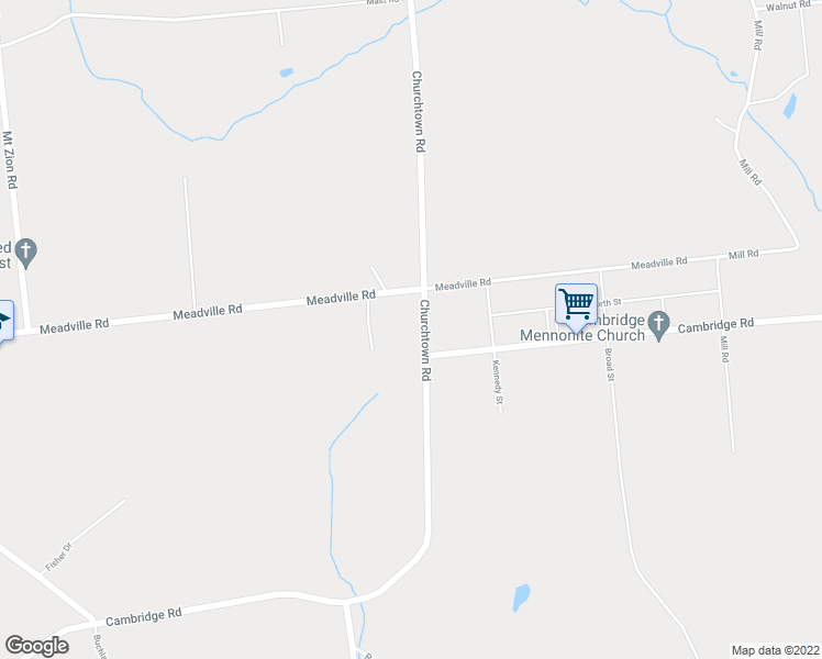 map of restaurants, bars, coffee shops, grocery stores, and more near 678 Churchtown Road in Honey Brook