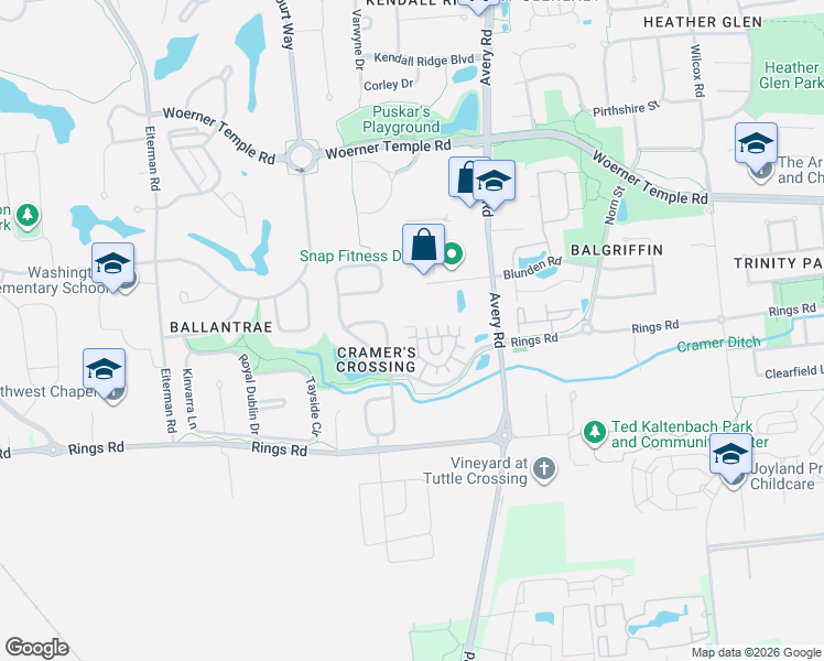 map of restaurants, bars, coffee shops, grocery stores, and more near 6271 Hampton Green Place in Dublin