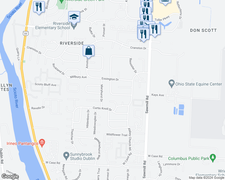map of restaurants, bars, coffee shops, grocery stores, and more near 6180 Emberwood Road in Dublin