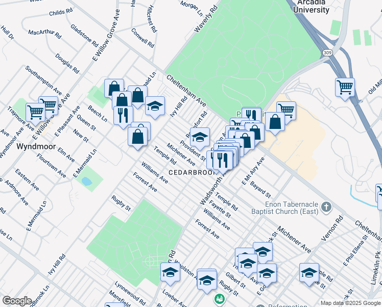 map of restaurants, bars, coffee shops, grocery stores, and more near 8536 Provident Street in Philadelphia
