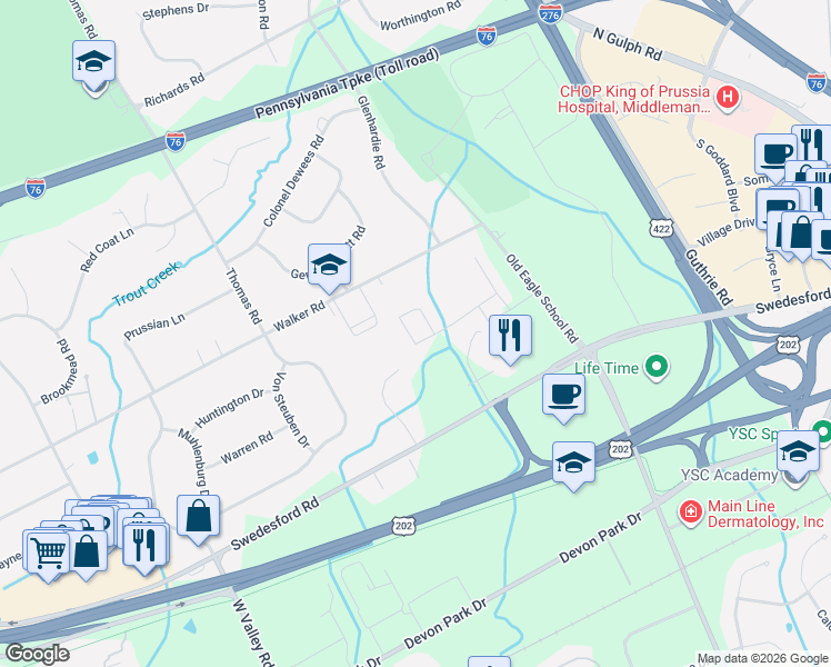 map of restaurants, bars, coffee shops, grocery stores, and more near 182 Rehoboth Road in Wayne