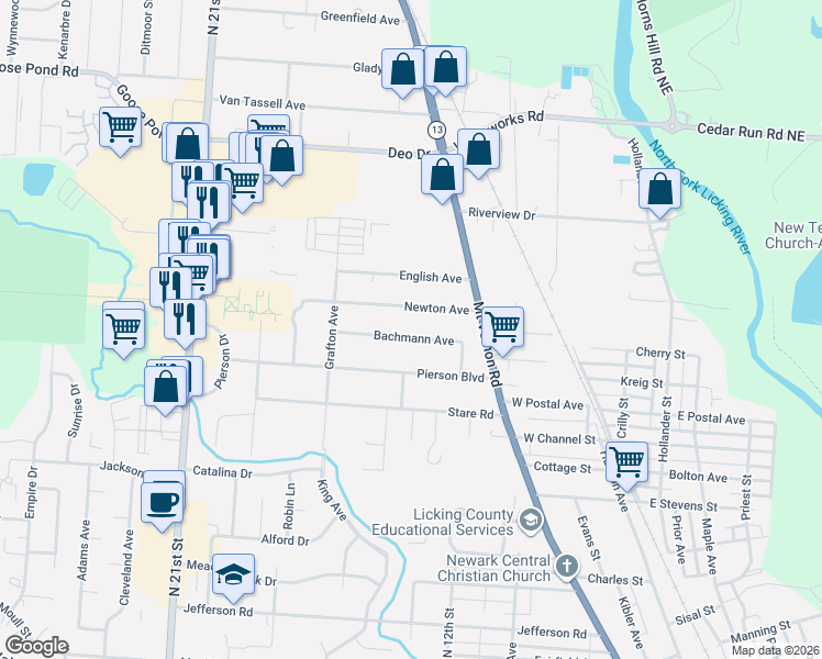 map of restaurants, bars, coffee shops, grocery stores, and more near 204 Newton Avenue in Newark