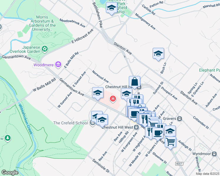 map of restaurants, bars, coffee shops, grocery stores, and more near 8860 Norwood Avenue in Philadelphia