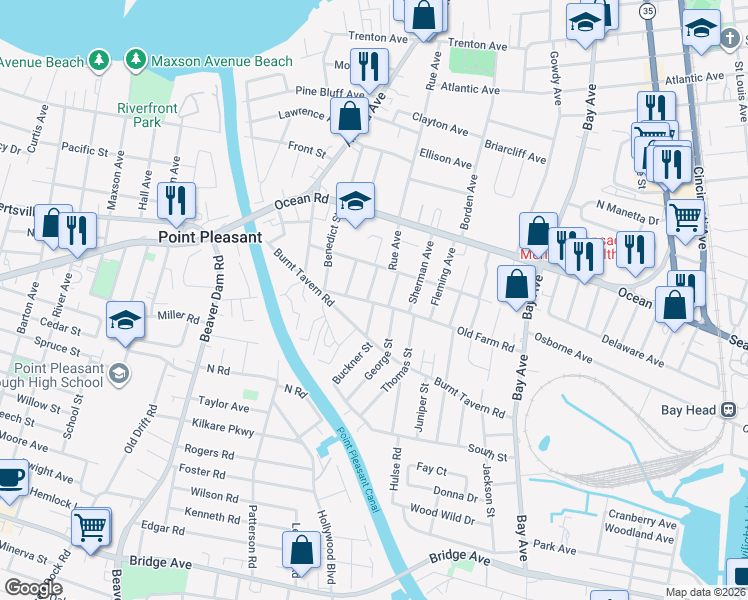 map of restaurants, bars, coffee shops, grocery stores, and more near 1232 William Street in Point Pleasant