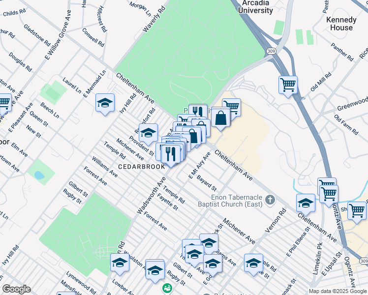 map of restaurants, bars, coffee shops, grocery stores, and more near 1607 Wadsworth Avenue in Philadelphia