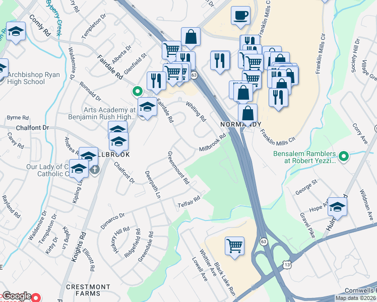 map of restaurants, bars, coffee shops, grocery stores, and more near 4246 Lawnside Road in Philadelphia