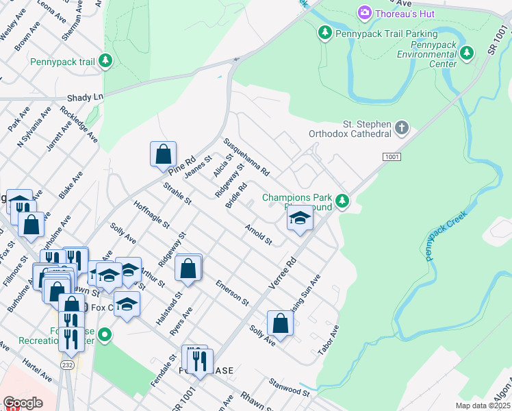 map of restaurants, bars, coffee shops, grocery stores, and more near 8507 Kendrick Place in Philadelphia