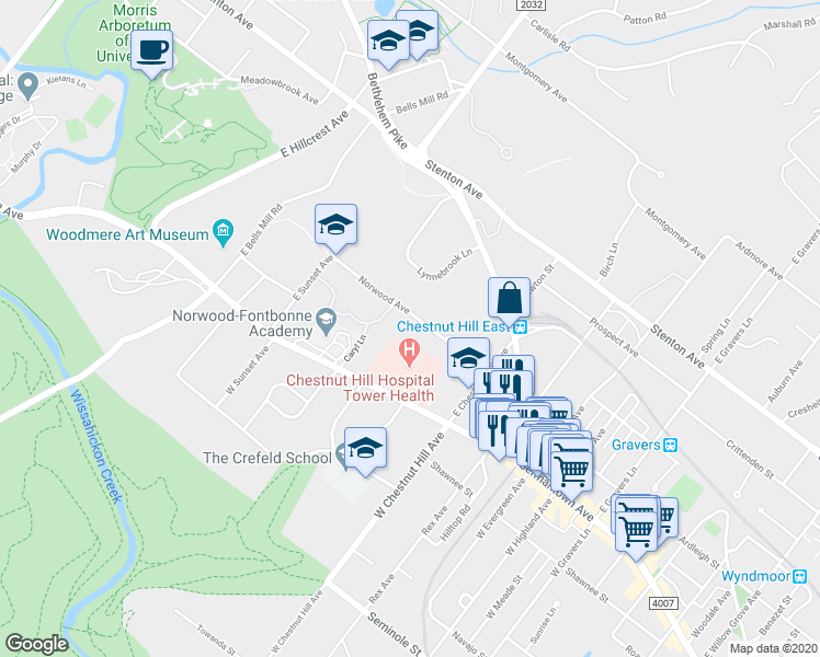 map of restaurants, bars, coffee shops, grocery stores, and more near 8860 Norwood Avenue in Philadelphia