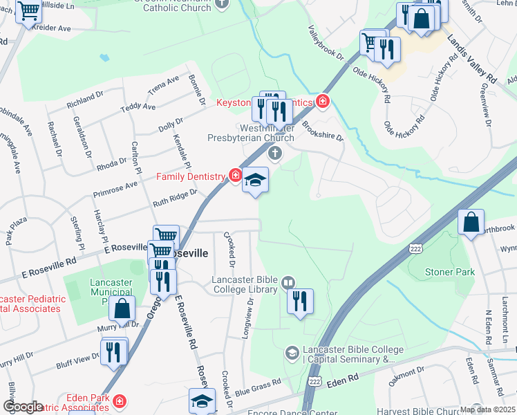 map of restaurants, bars, coffee shops, grocery stores, and more near 811 Ashbourne Avenue in Lancaster
