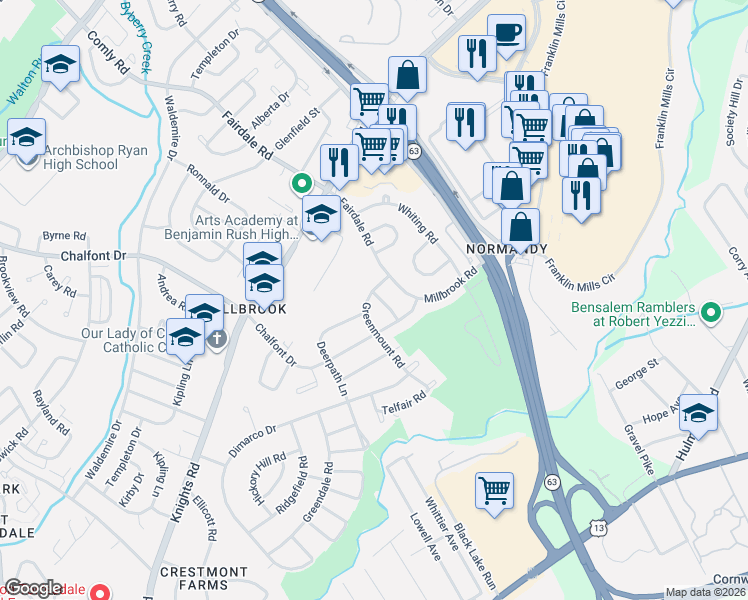 map of restaurants, bars, coffee shops, grocery stores, and more near 4200 Greenmount Road in Philadelphia