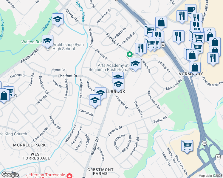 map of restaurants, bars, coffee shops, grocery stores, and more near 9 Biggans Place in Philadelphia