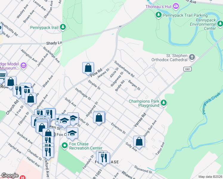map of restaurants, bars, coffee shops, grocery stores, and more near 556 Ridgeway Street in Philadelphia