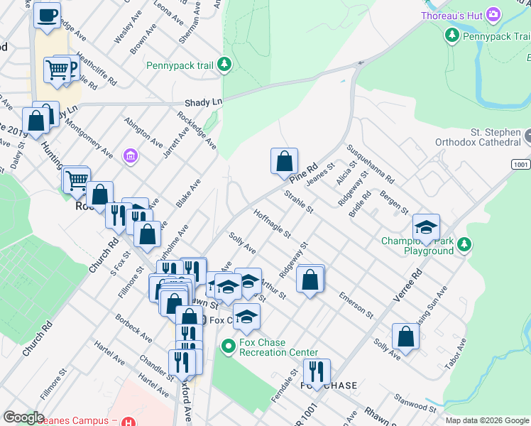 map of restaurants, bars, coffee shops, grocery stores, and more near 401-3 Benson Street in Philadelphia