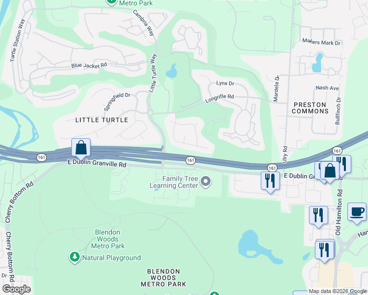 map of restaurants, bars, coffee shops, grocery stores, and more near 5143 Deerskin Drive in Westerville