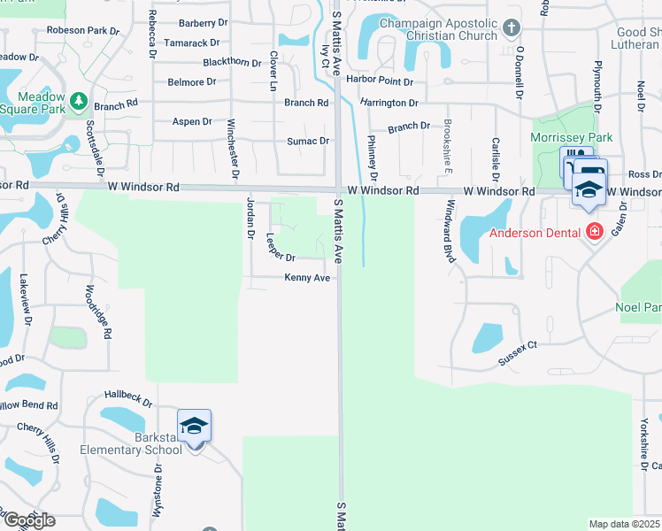 map of restaurants, bars, coffee shops, grocery stores, and more near 2506 Myers Court in Champaign
