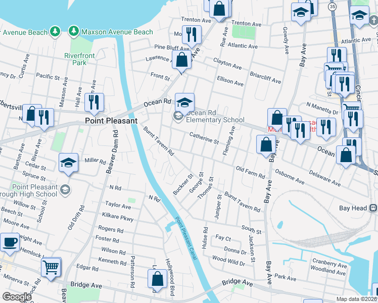 map of restaurants, bars, coffee shops, grocery stores, and more near 1232 William Street in Point Pleasant