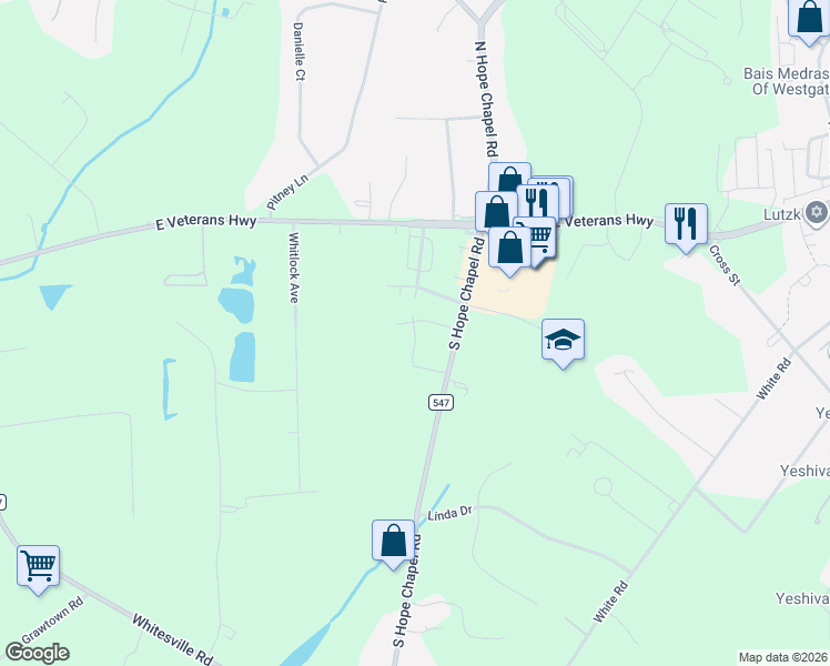 map of restaurants, bars, coffee shops, grocery stores, and more near 2D Driftwood Drive in Jackson Township
