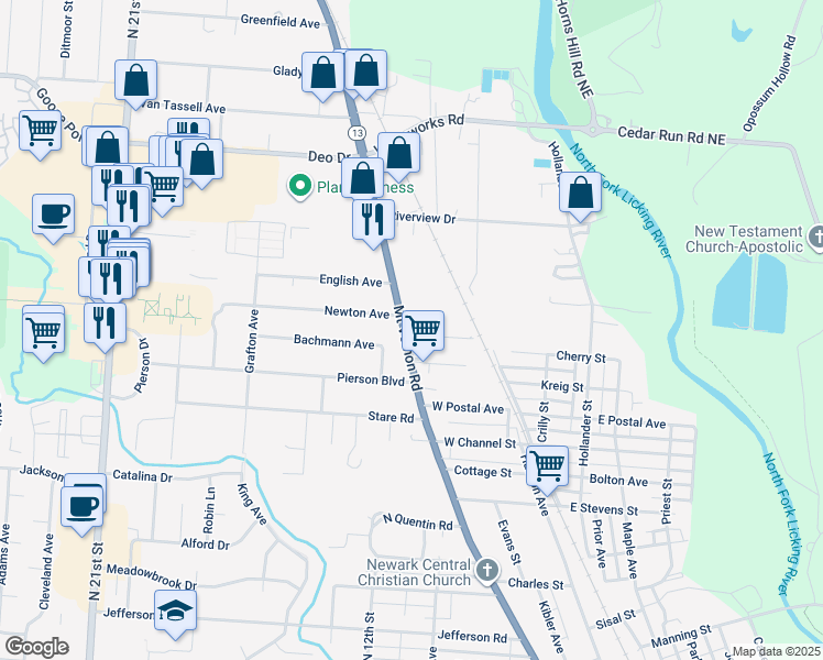map of restaurants, bars, coffee shops, grocery stores, and more near 80 Arbor Court in Newark