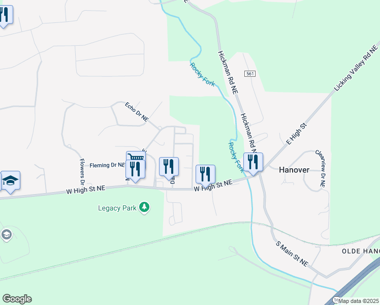 map of restaurants, bars, coffee shops, grocery stores, and more near 136 Chester Drive Northeast in Newark