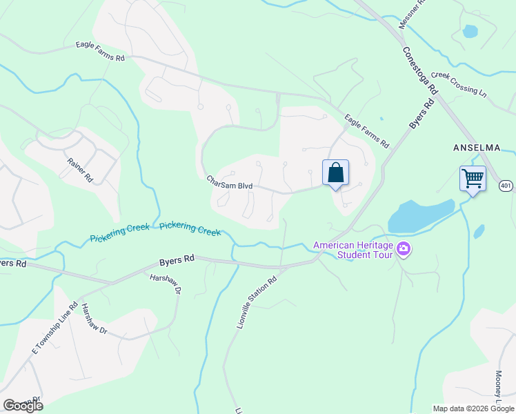 map of restaurants, bars, coffee shops, grocery stores, and more near 900 Samantha Circle in Chester Springs
