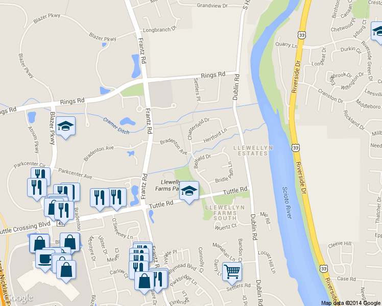 map of restaurants, bars, coffee shops, grocery stores, and more near 200 Bradenton Avenue in Dublin
