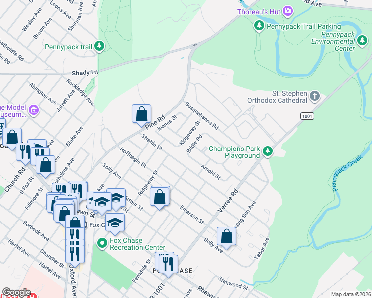 map of restaurants, bars, coffee shops, grocery stores, and more near 556 Ridgeway Street in Philadelphia