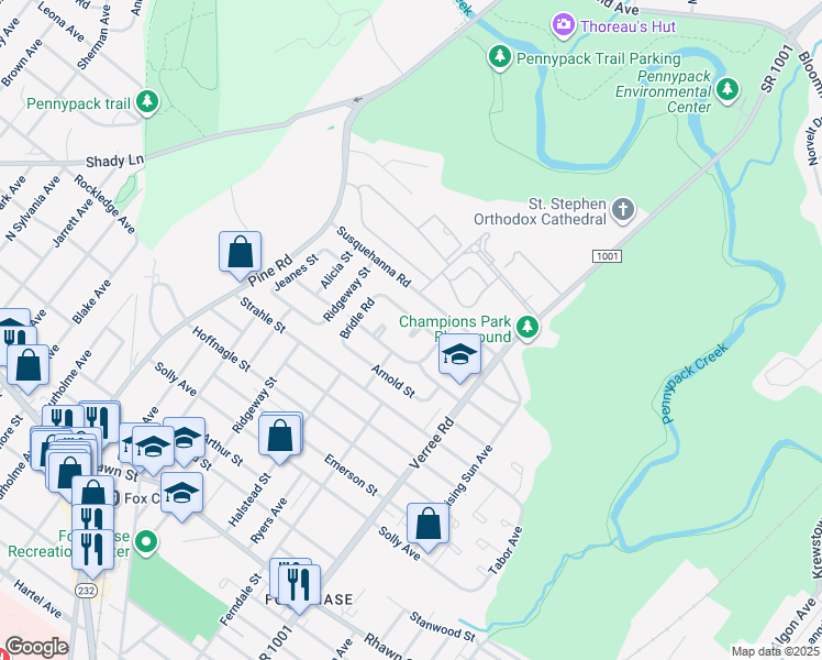 map of restaurants, bars, coffee shops, grocery stores, and more near 8516 Bergen Terrace in Philadelphia