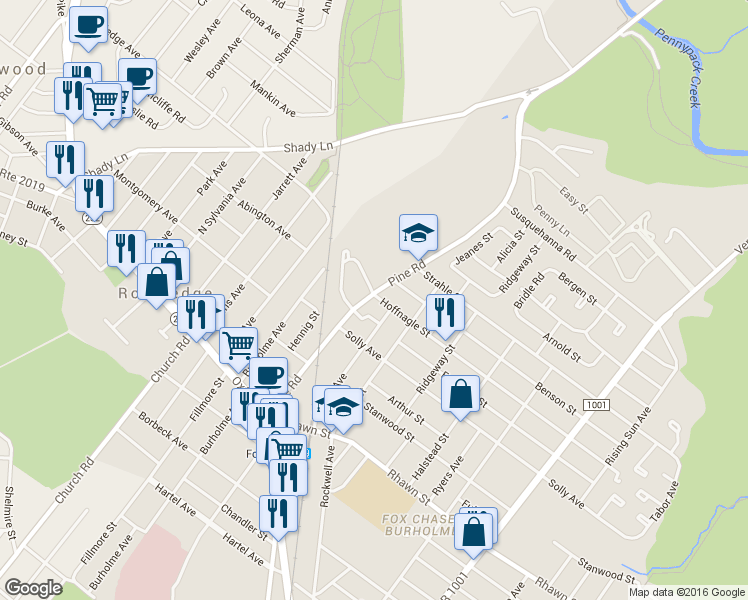 map of restaurants, bars, coffee shops, grocery stores, and more near 8243 Pine Road in Philadelphia