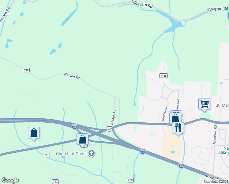 map of restaurants, bars, coffee shops, grocery stores, and more near 47751 Watson Road in Saint Clairsville