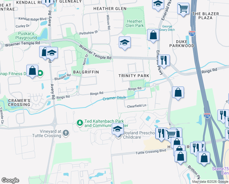 map of restaurants, bars, coffee shops, grocery stores, and more near 5682 Wilcox Road in Dublin