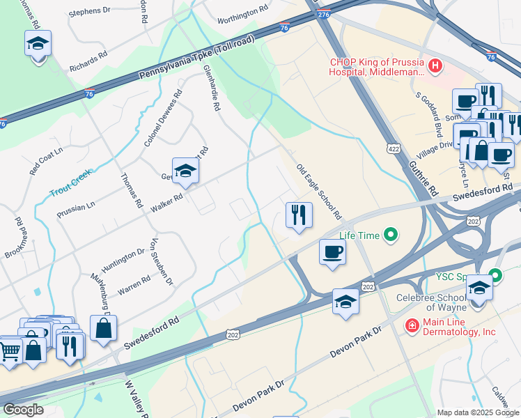 map of restaurants, bars, coffee shops, grocery stores, and more near 119 Rehoboth Road in Wayne