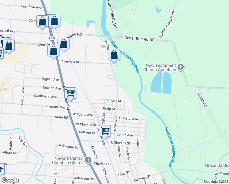 map of restaurants, bars, coffee shops, grocery stores, and more near 37 Weaver Boulevard in Newark