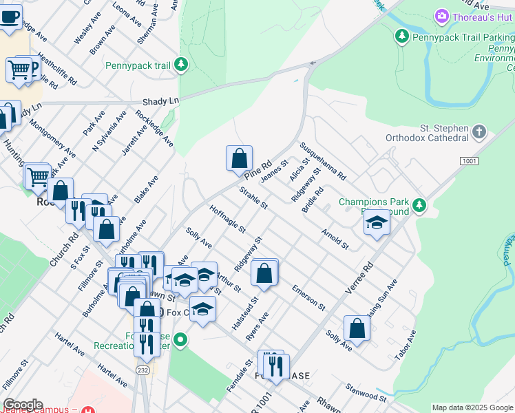 map of restaurants, bars, coffee shops, grocery stores, and more near 512 Strahle Street in Philadelphia