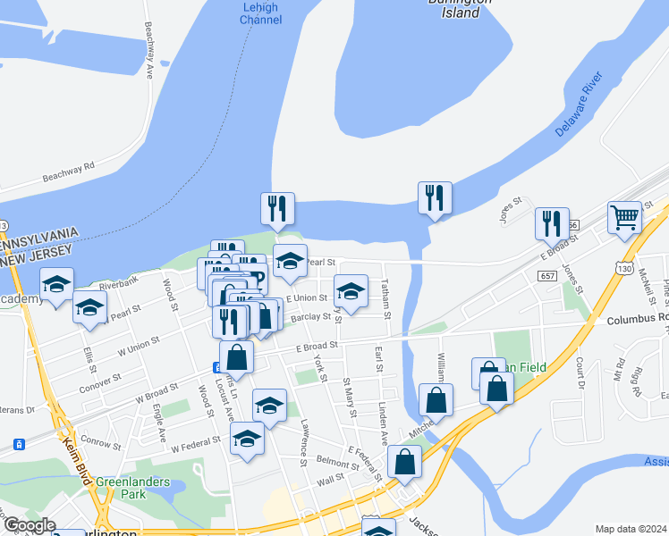 map of restaurants, bars, coffee shops, grocery stores, and more near 210 Saint Mary Street in Burlington